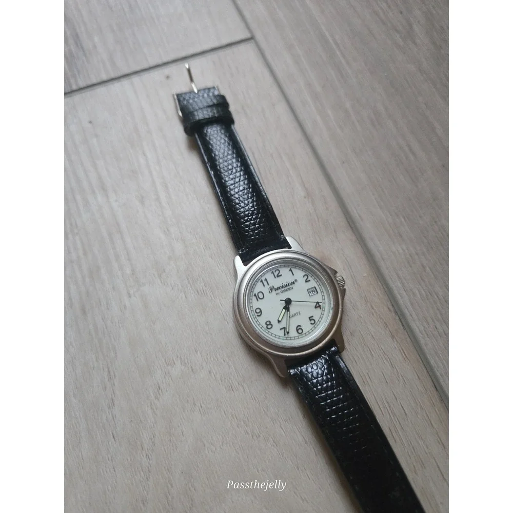 Gruen Watch Mens Precision Quartz White Dial Date Black Leather Quiet Luxury